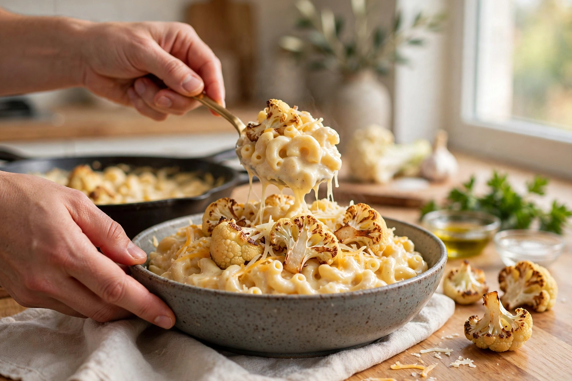 Step 3 — Creamy Cauliflower Mac & Cheese (Light)