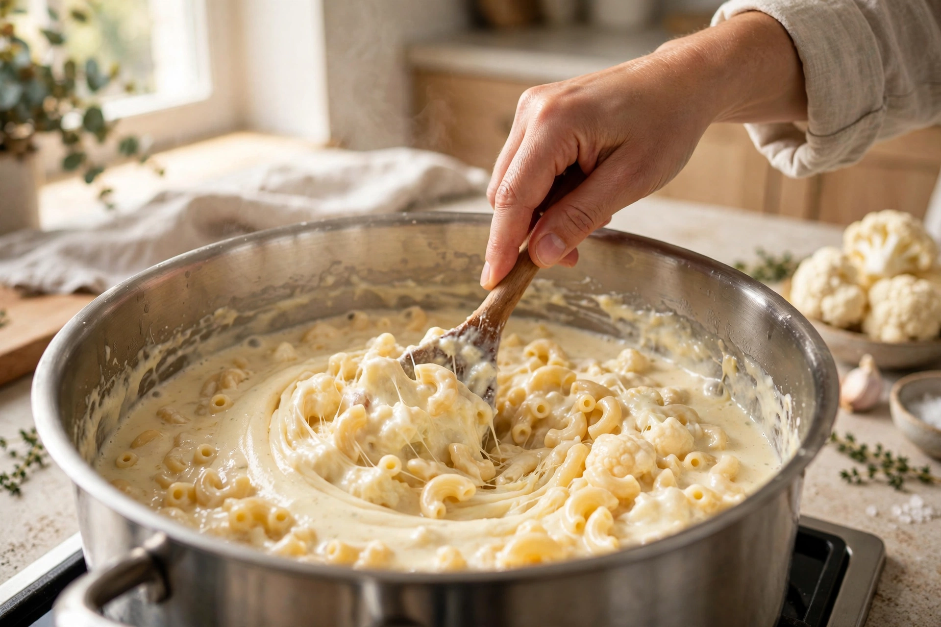 Step 2 — Creamy Cauliflower Mac & Cheese (Light)