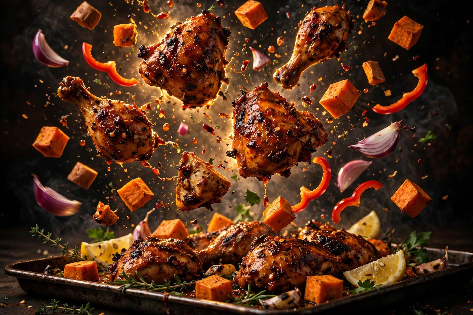 Leichte Peri-Peri-Hähnchen & Süßkartoffel Traybake