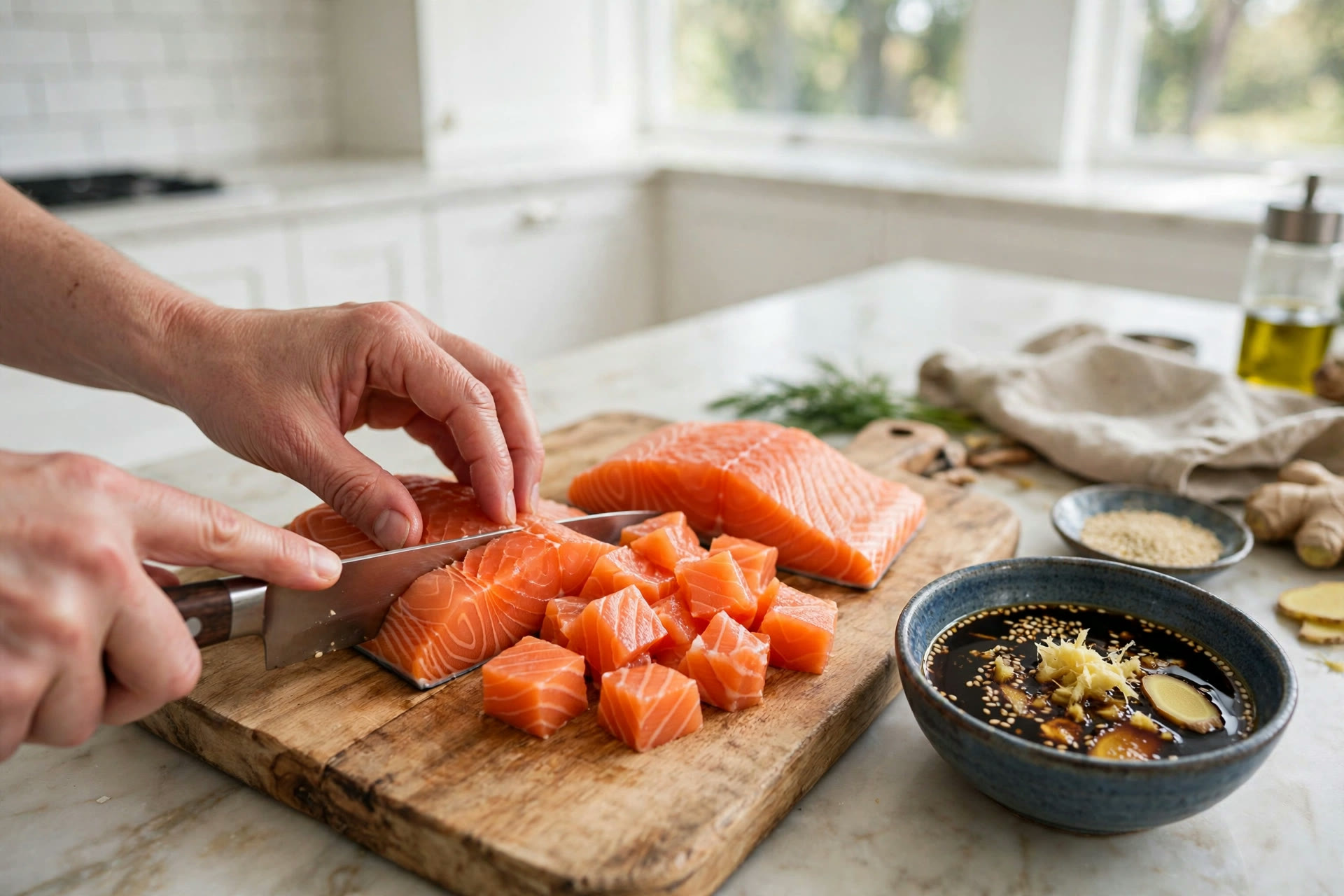 Step 1 — Light Salmon Avocado Poke Bowl