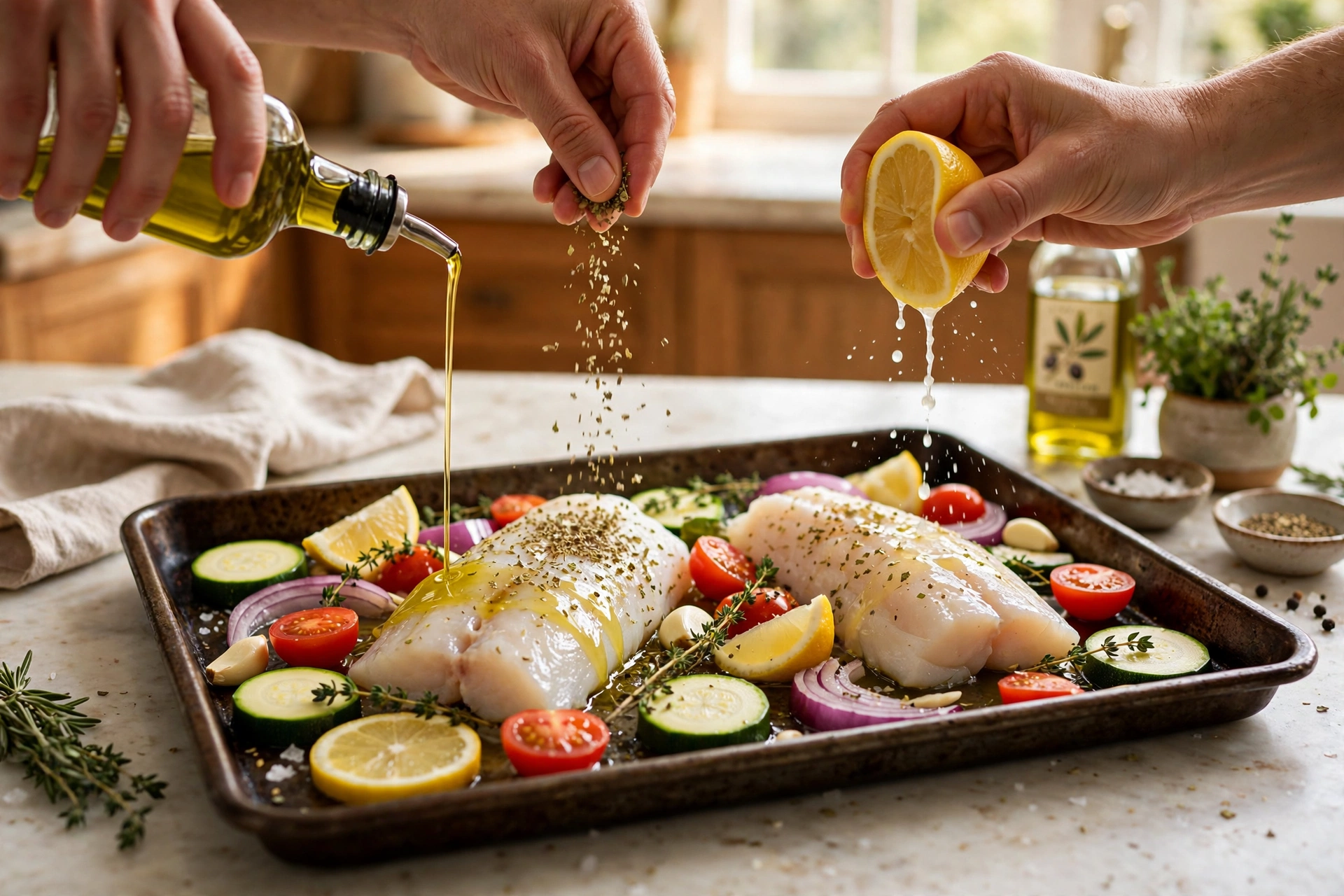 Step 2 — Baked Cod with Mediterranean Vegetables