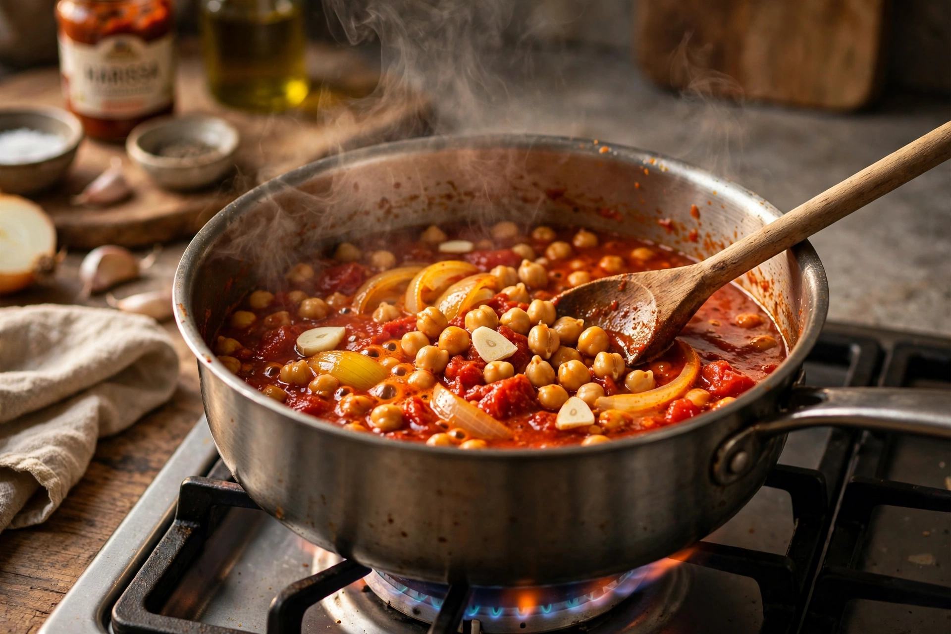 Step 2 — Spicy Harissa Chickpea & Spinach Stew