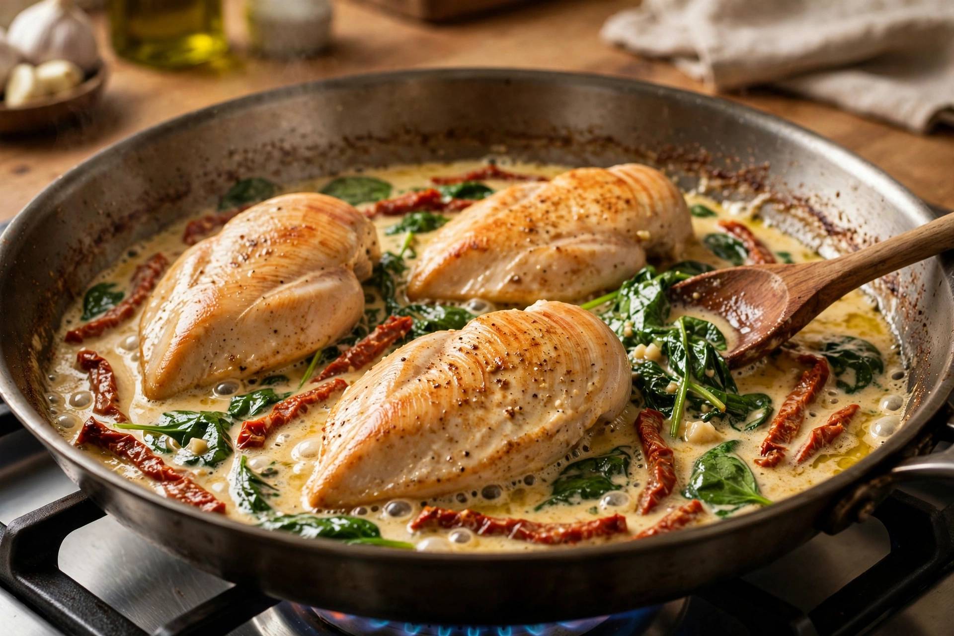 Step 2 — Creamy Sun-Dried Tomato Spinach Chicken