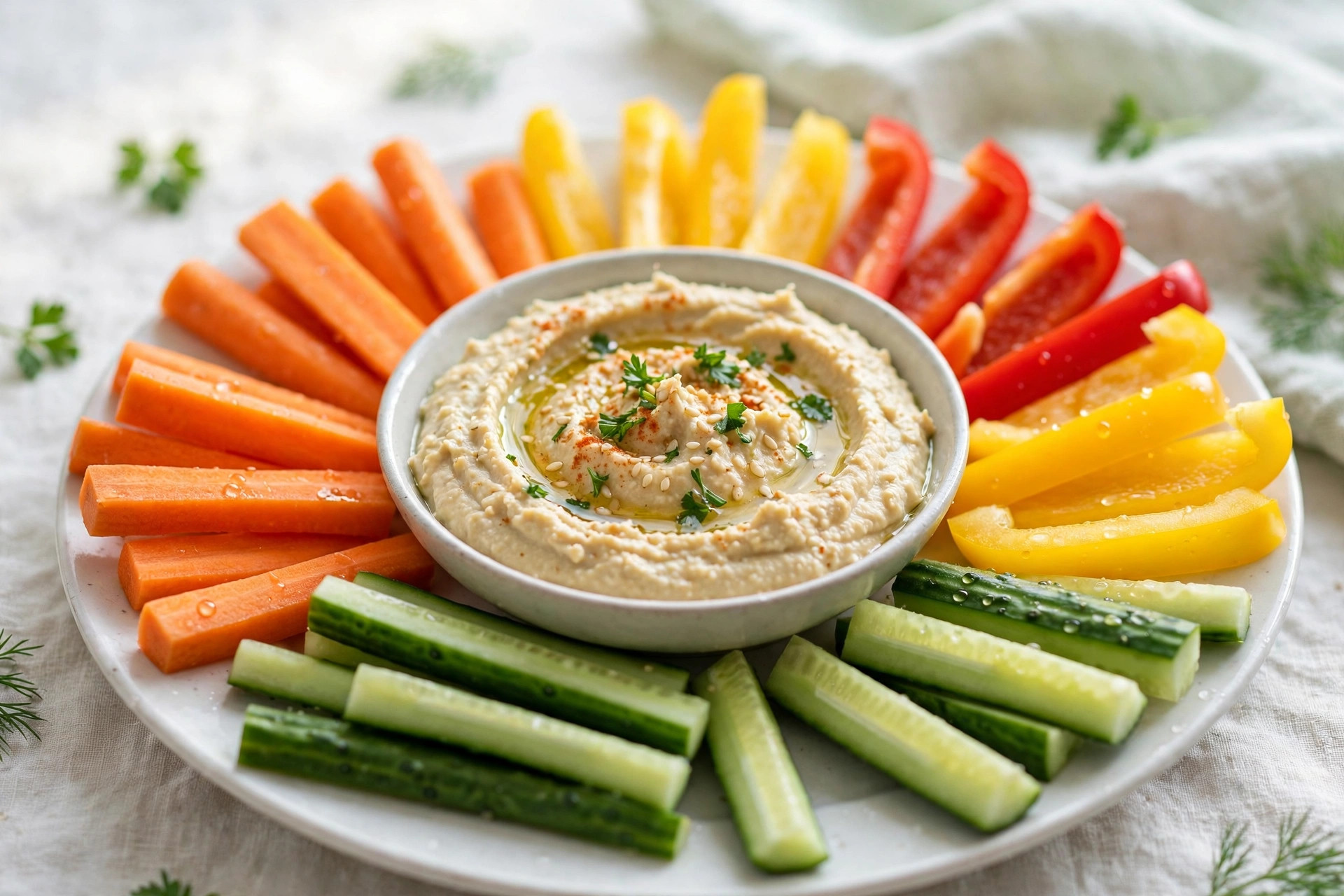 Vegetable sticks with hummus dip