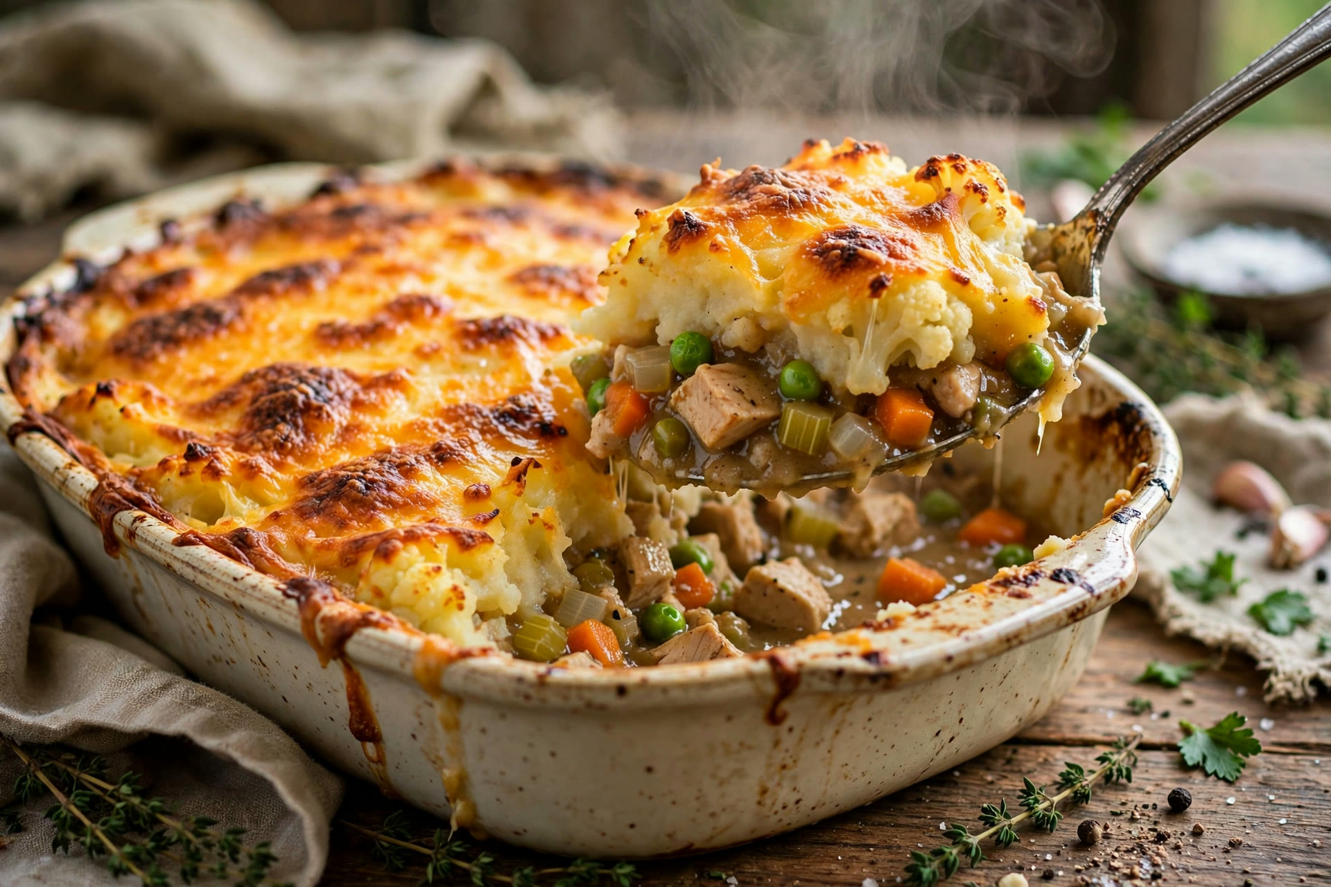 Step 3 — Light Turkey Shepherd's Pie with Cauliflower Mash