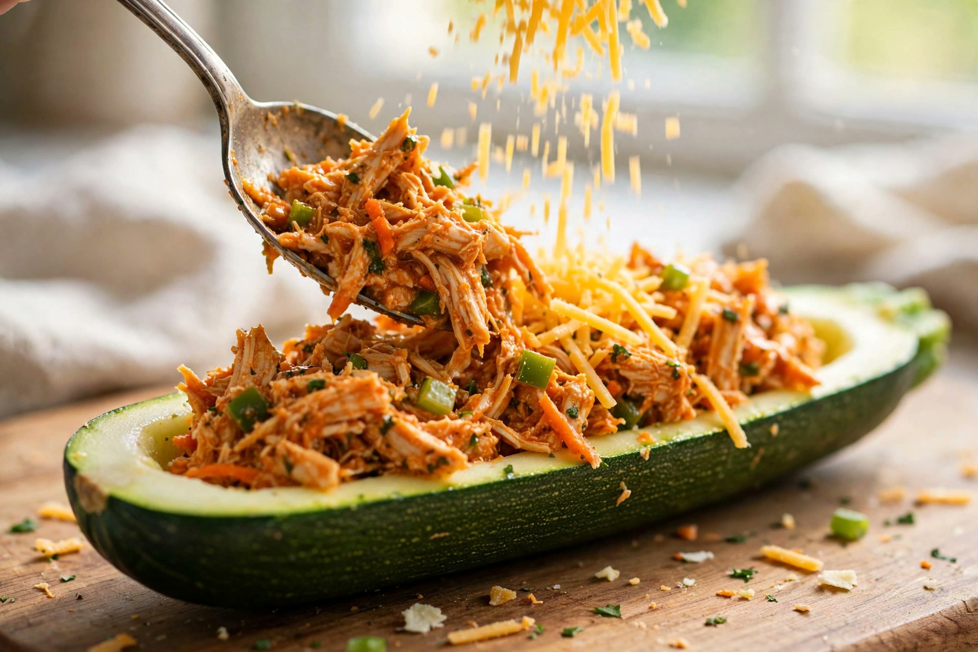 Step 2 — Light Buffalo Chicken Stuffed Zucchini Boats