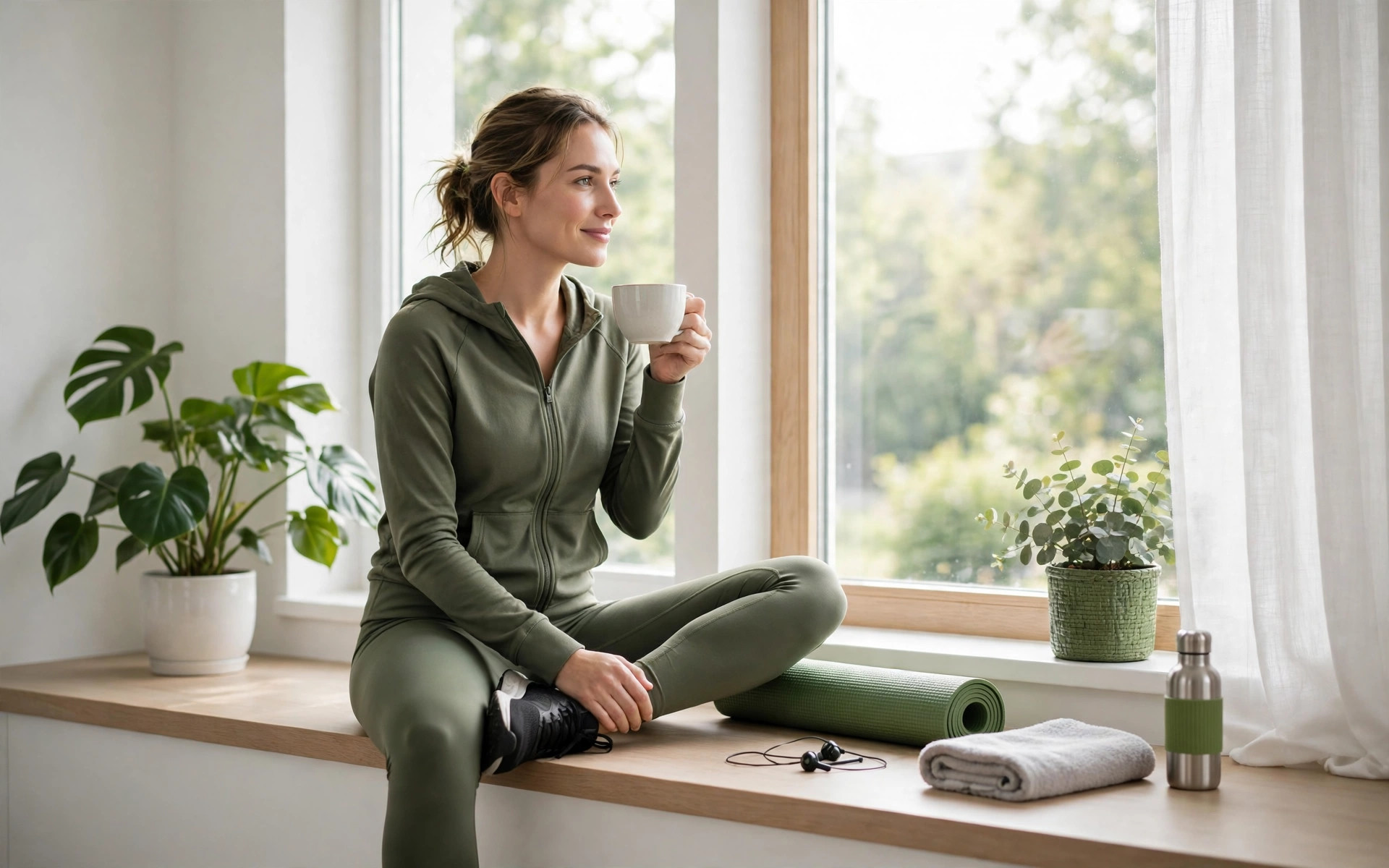 Une personne savourant un café du matin avant une séance de sport