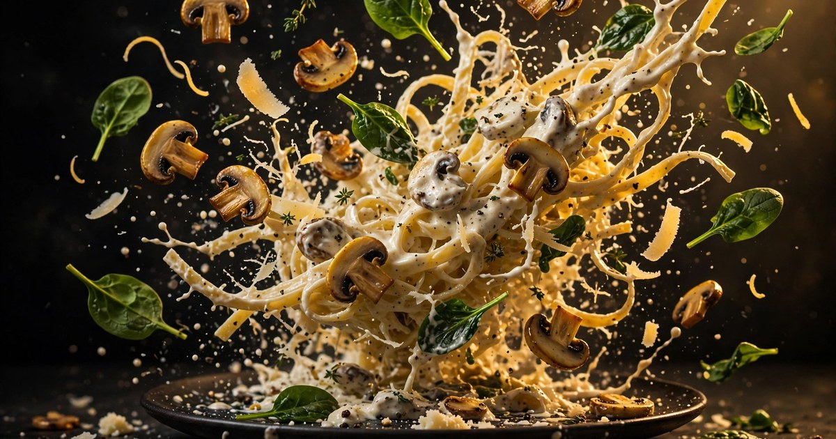 Pâtes Crémeuses aux Champignons et Épinards