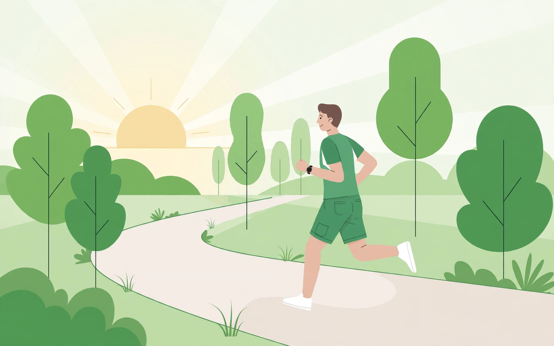 Person jogging outdoors at sunrise wearing a smartwatch, active lifestyle for sustainable weight loss