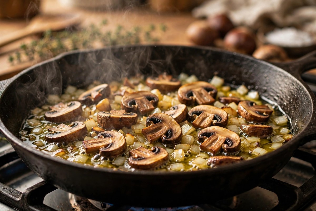 Step 1 — Creamy Mushroom & Spinach Pasta