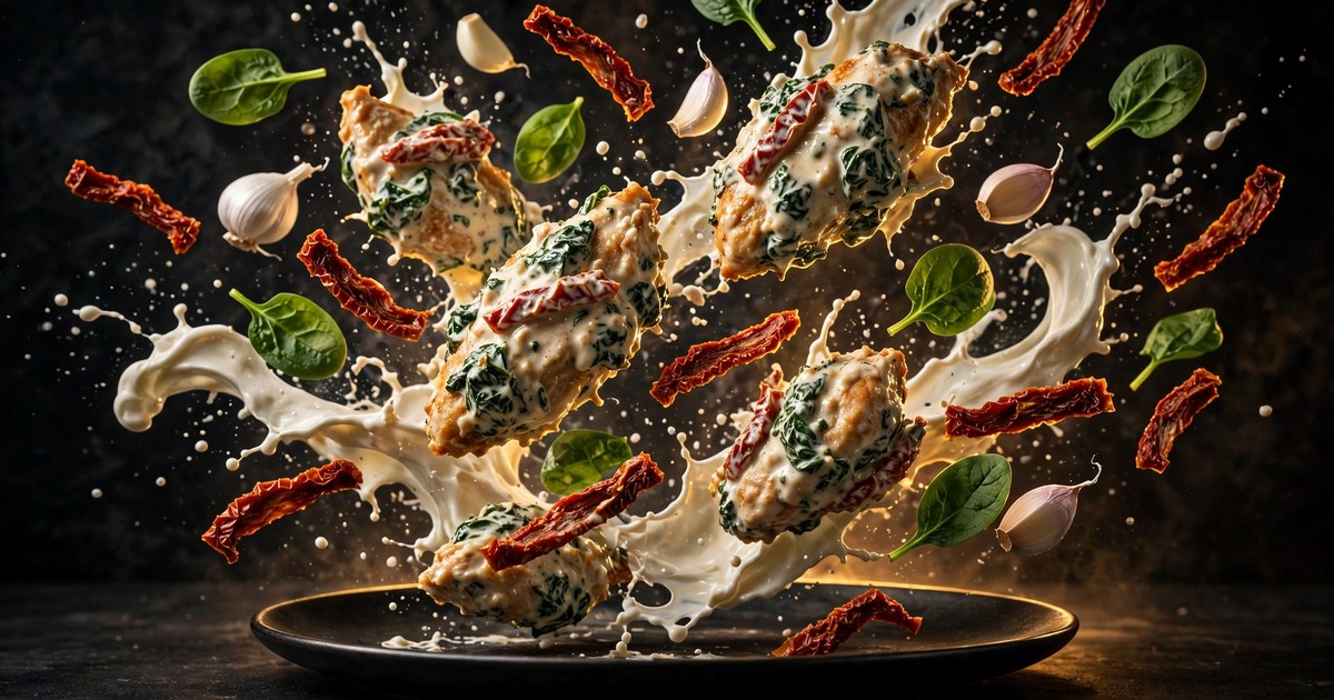 Cremiges Hähnchen mit getrockneten Tomaten und Spinat