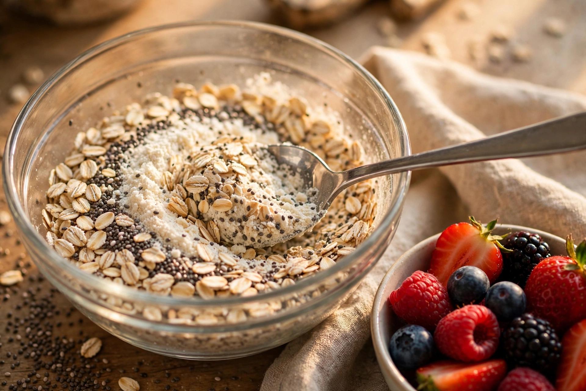 Step 1 — High-Protein Berry Chia Overnight Oats