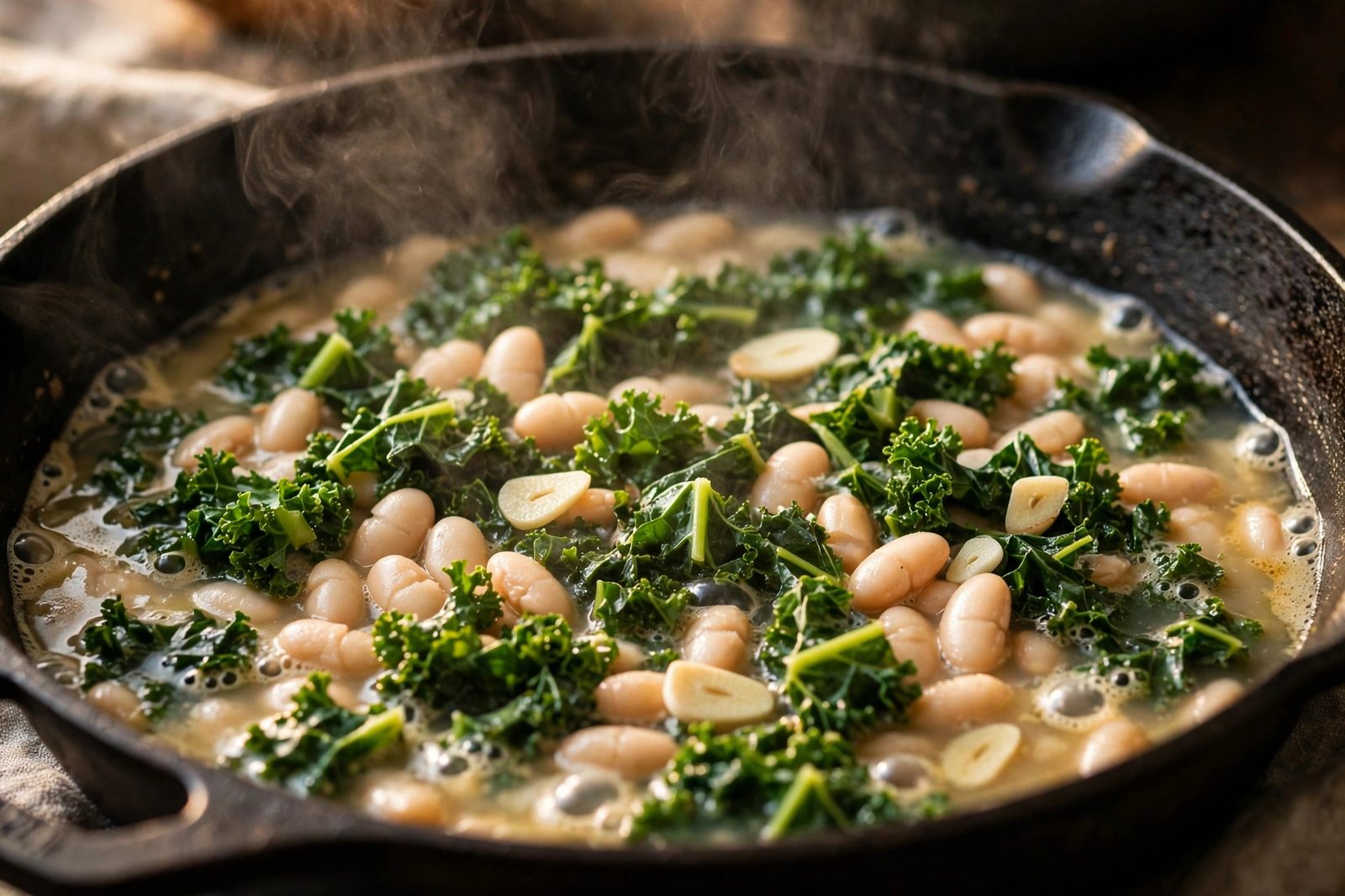 Step 2 — Light Garlic White Bean & Kale Skillet