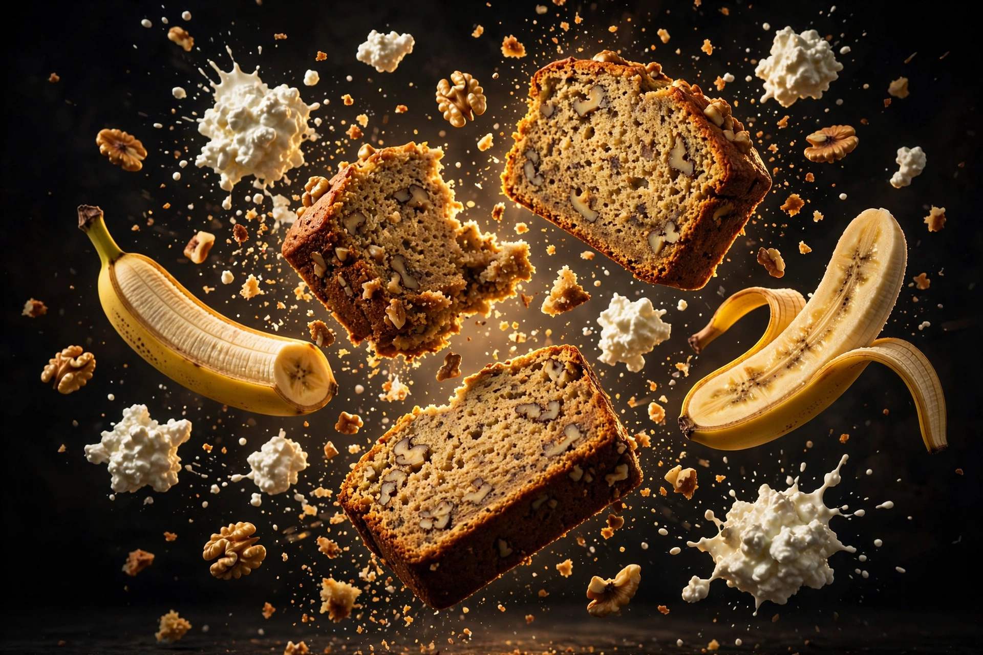 خبز الموز بالجبن القريش عالي البروتين