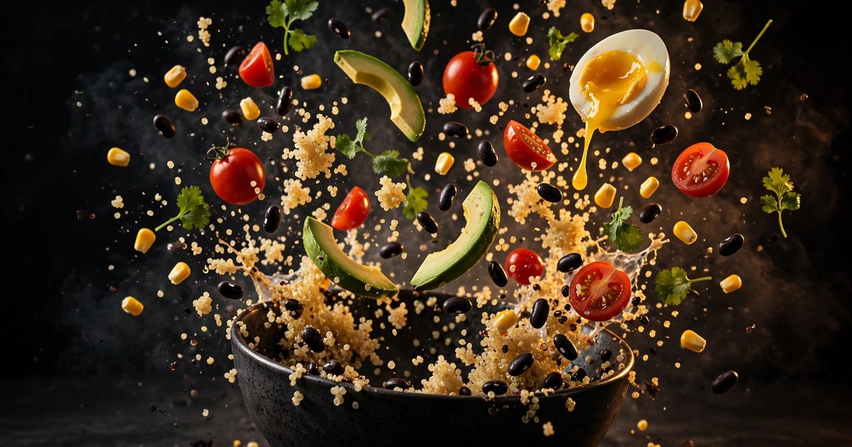 Proteinreiche Quinoa-Frühstücksbowl mit schwarzen Bohnen