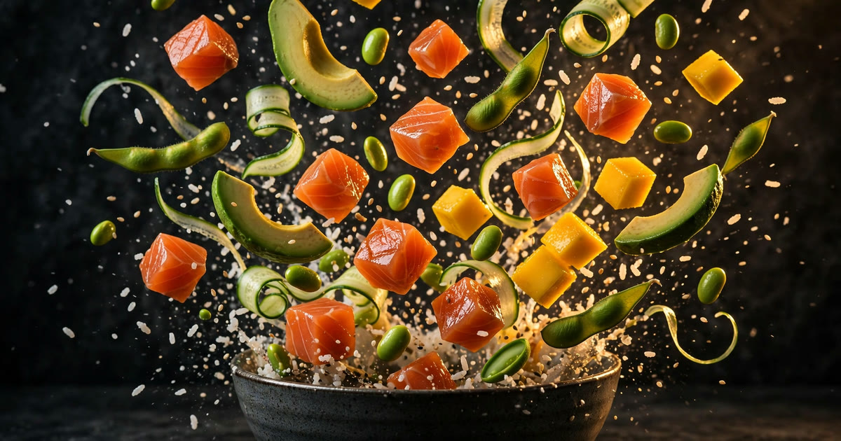 Leichte Lachs-Avocado-Poke-Bowl