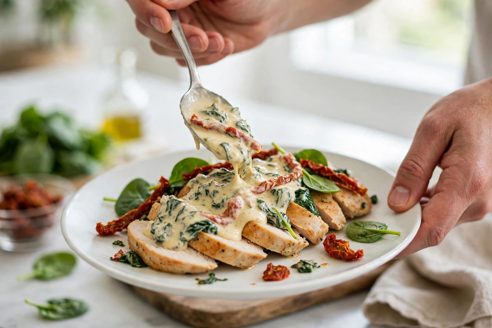 Step 3 — Creamy Sun-Dried Tomato Spinach Chicken