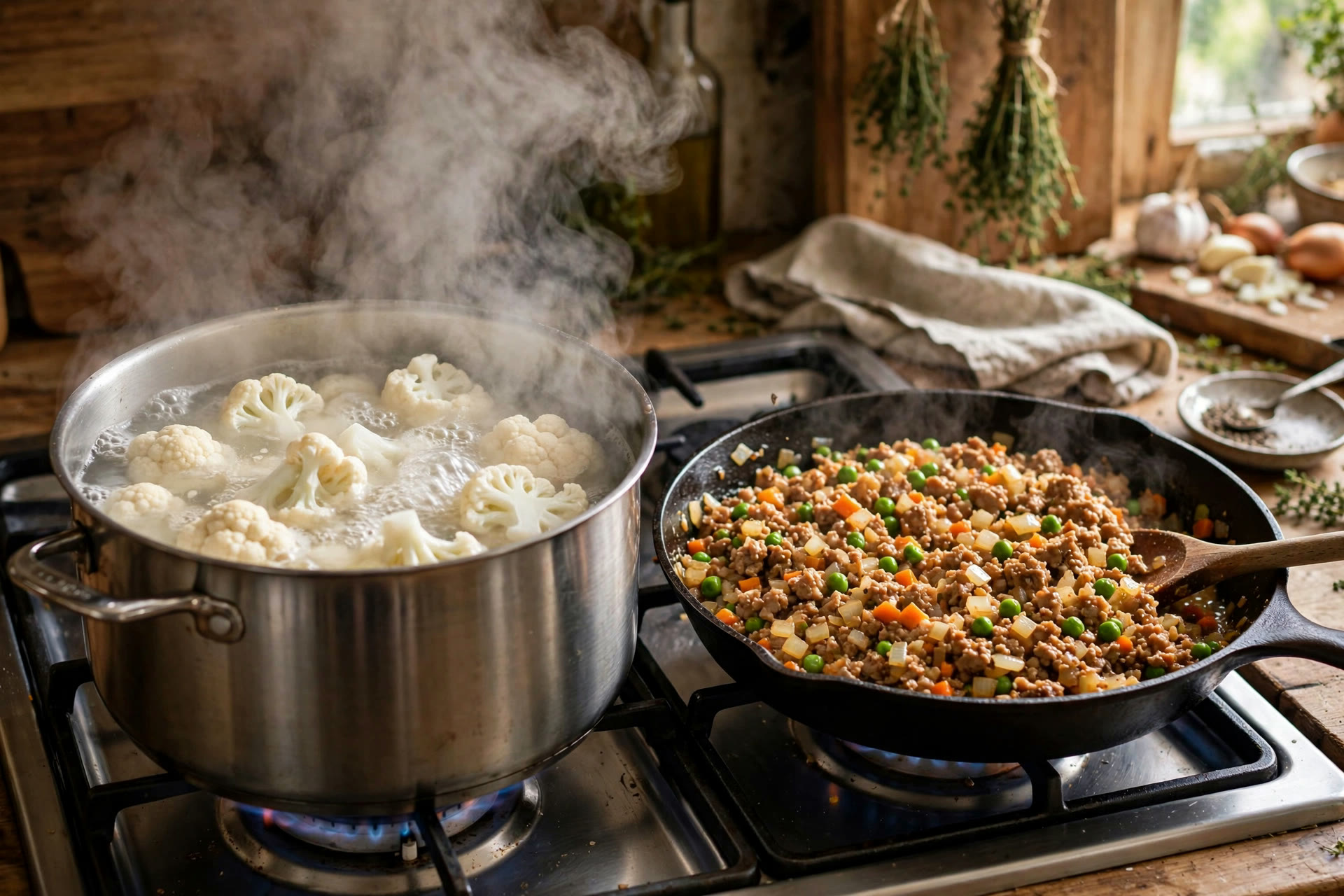 Step 1 — Light Turkey Shepherd's Pie with Cauliflower Mash