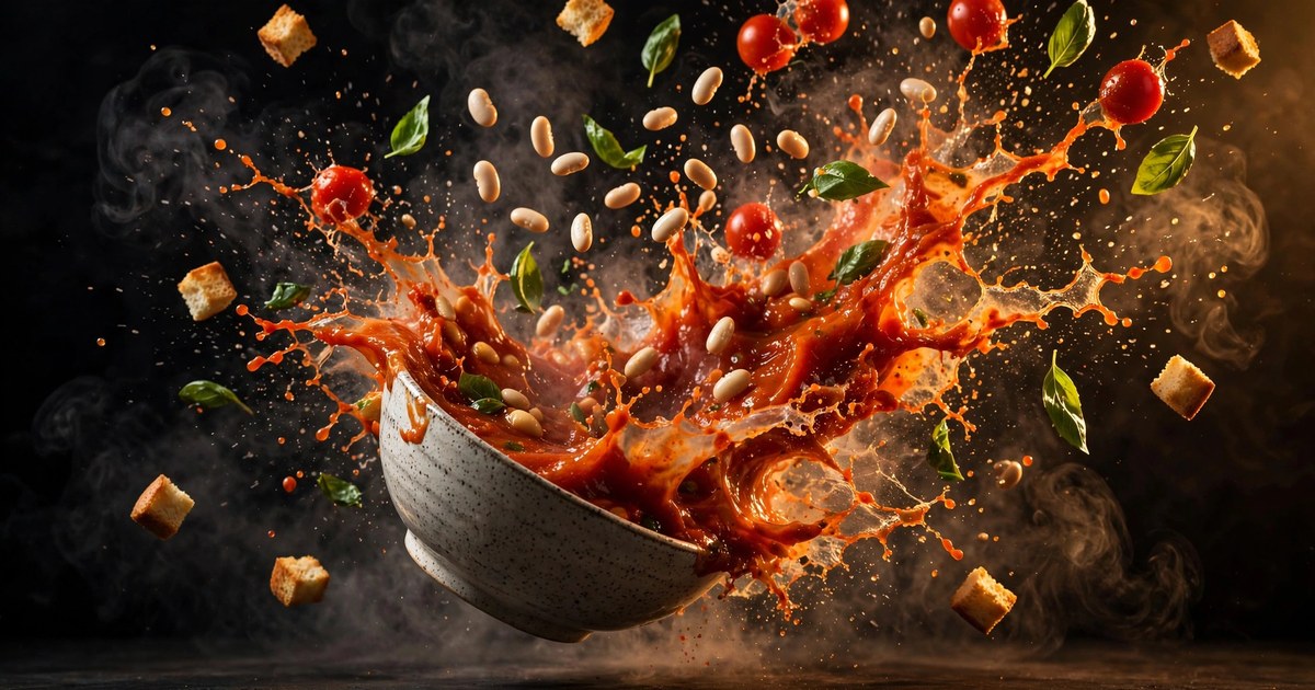Leichte Tomaten-Basilikum-Suppe mit weißen Bohnen