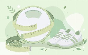Bathroom scale with measuring tape and sneakers
