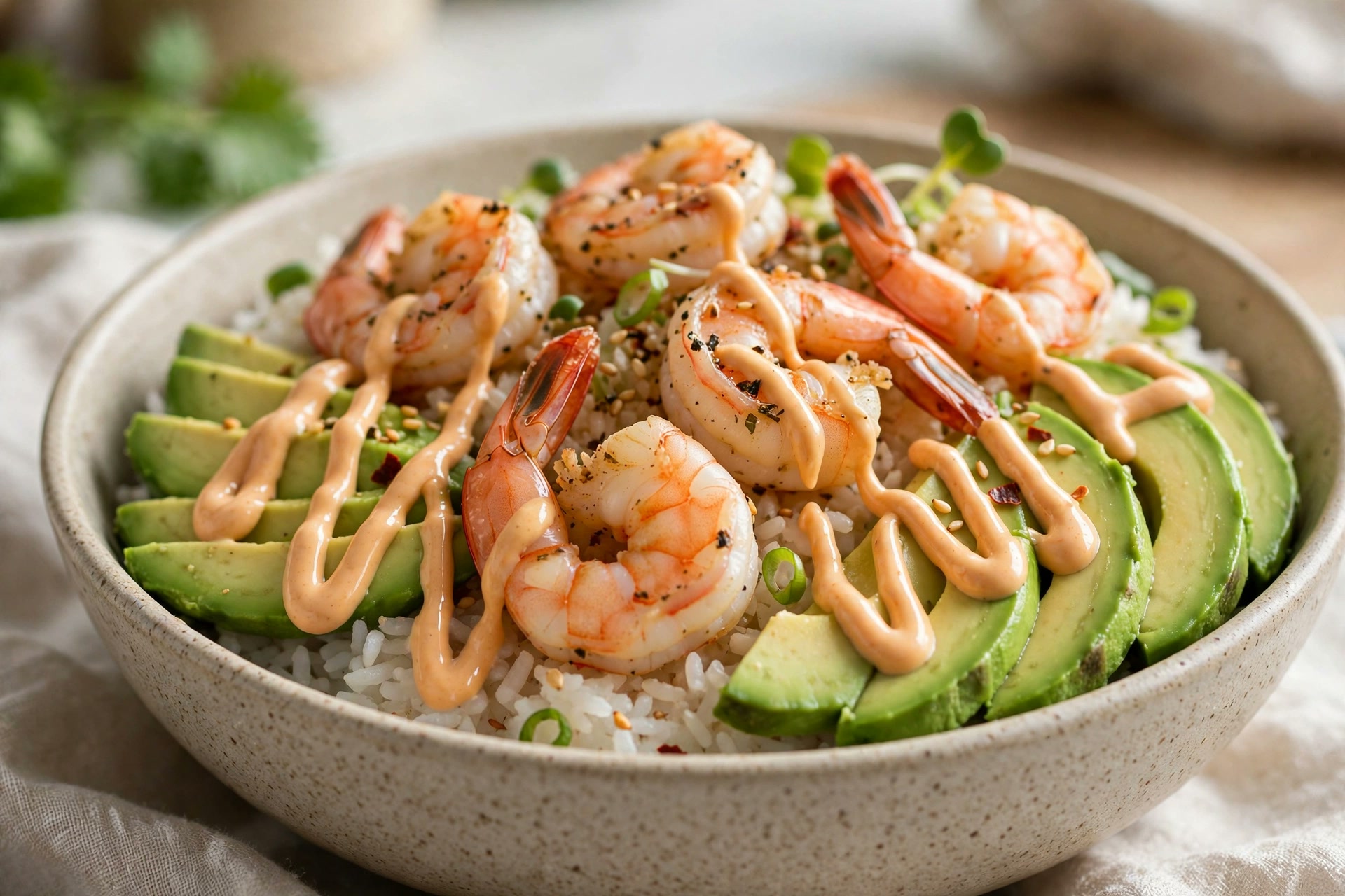 Step 3 — High-Protein Shrimp & Avocado Rice Bowl